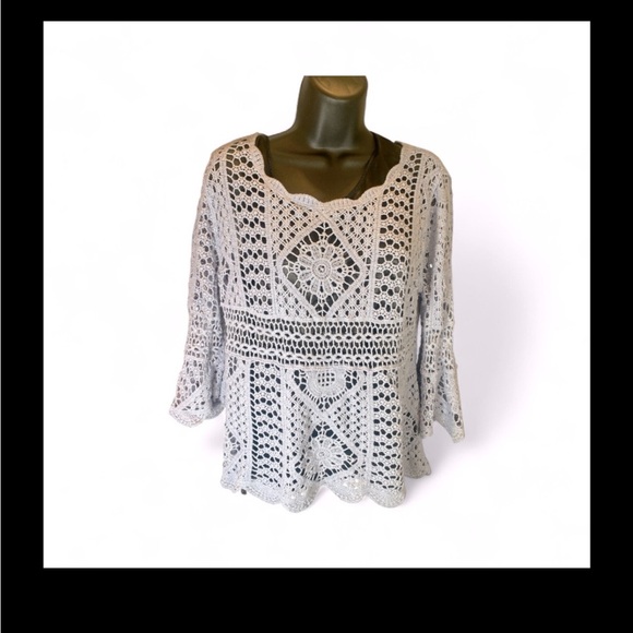 Ultra Pink Crochet Lace Blouse 100% Cotton Periwinkle Boho Top M - Picture 8 of 8